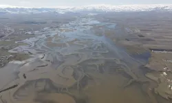  Ardahan'da nehir taştı, ova göle döndü