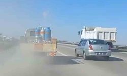 Tüp kamyonunun lastiği patladı: Korku dolu anlar kamerada