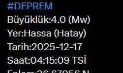 Hatay’da 4.0 büyüklüğünde deprem