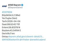 Van'da 5.2 büyüklüğünde deprem