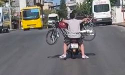 Gaziantep'te ilginç taşıma yöntemi: Motosiklet üzerinde motosiklet taşıdılar