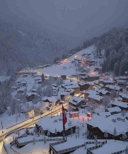 Beyaza bürünen turizm cenneti Ayder havadan görüntülendi