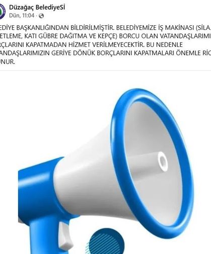 Belediye vatandaşlardan borçlarını sosyal medyadan istedi