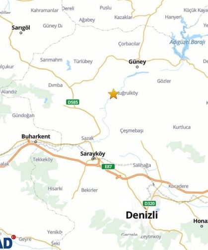 Denizli Güney'de 4.0 büyüklüğünde deprem