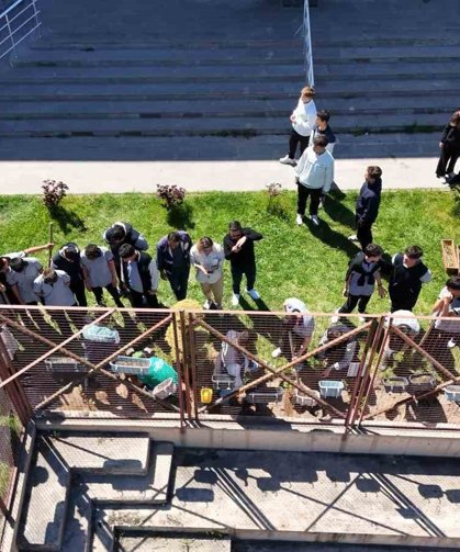 Okul bahçesi lavanta ve güllerle donatıldı