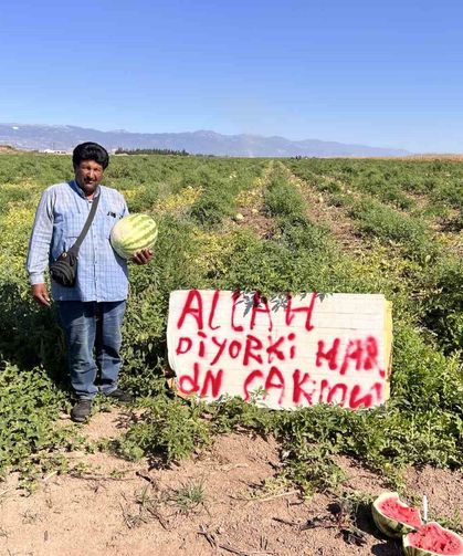 Karpuz hırsızlarıyla başa çıkmak için kibar ikazda bulunan çiftçinin çözümü sonuçsuz kalınca tarlada nöbete başladı