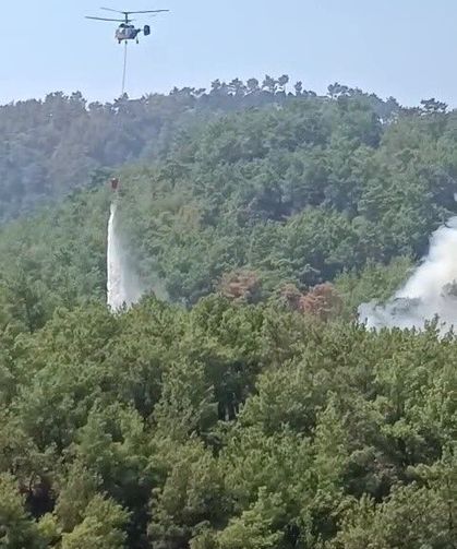 Soğutma çalışmalarının sürdüğü ormanlık alanda yeniden yangın çıktı