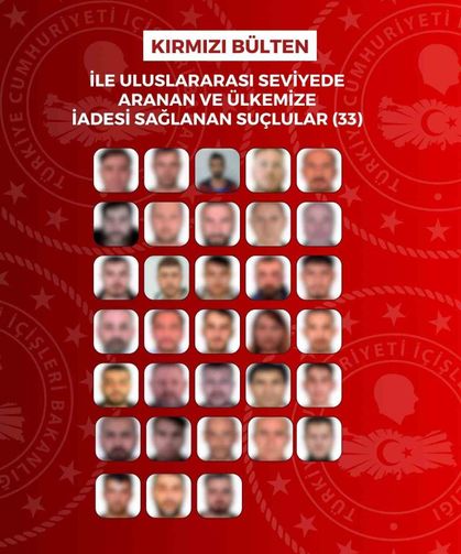 İçişleri Bakanlığı: 'Kırmızı bültenle aranan 33, ulusal seviyede aranan 30 suçlu ülkemize geri getirildi'