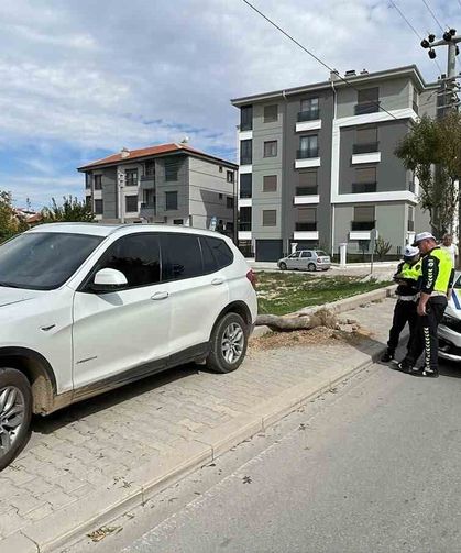 Karaman'da kontrolden çıkan cip kaldırımdaki ağacı devirdi