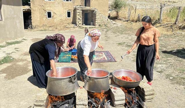 Yüksekovalı kadınlar kış hazırlıklarına başladı: Dışarıya kazanlar kuruldu, salça ve menemen yapıldı