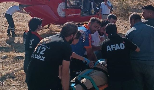 Meyve toplarken ağaçtan düştü, ambulans helikopterle hastaneye sevk edildi