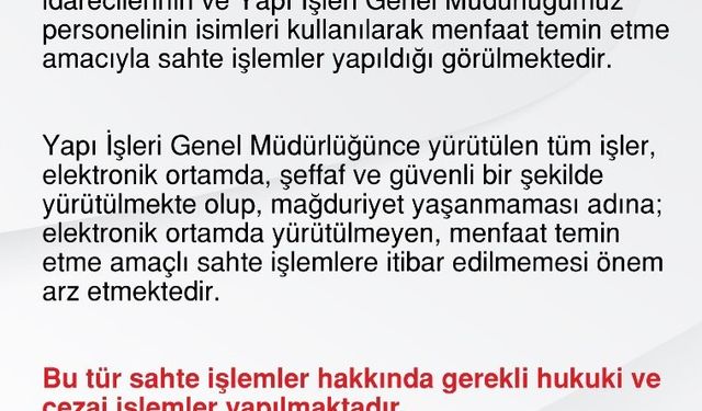 Çevre, Şehircilik ve İklim Değişikliği Bakanlığından dolandırıcılık uyarısı