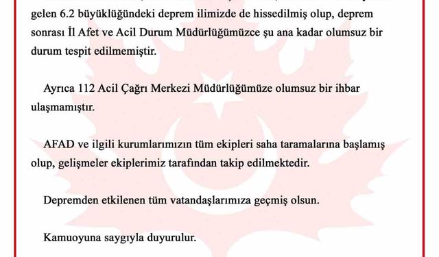 Depremle ilgili Bursa Valiliği’nden açıklama