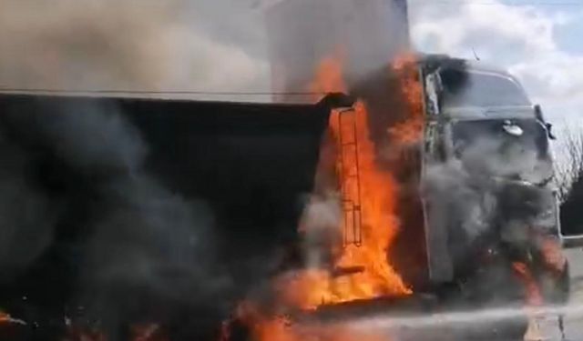 Alev alan park halindeki tır yandı