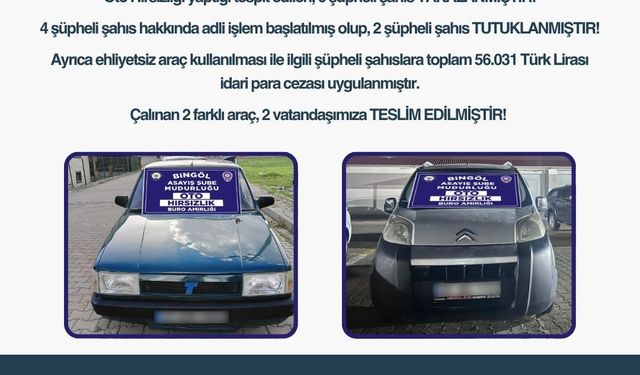 Bingöl’de oto hırsızlığı yapan 6 şüpheli yakalandı