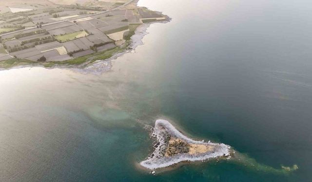 Tatvan sahilinde mikrobiyalit ve adacıklar ortaya çıktı