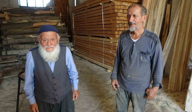93 yaşındaki marangoz ustası, oğlu ile ağaçlara şekil veriyor