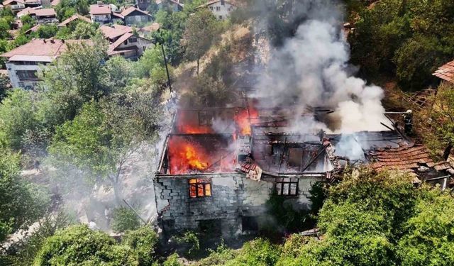 Otluk alanda sıçrayan yangın iki katlı evi kül etti