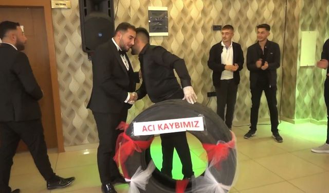Damadın arkadaşlarından bir adet tır lastiği