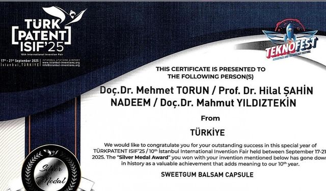 MSKÜ’lü akademisyene patent ödülü: "Sığla yağı kapsülüne gümüş madalya"