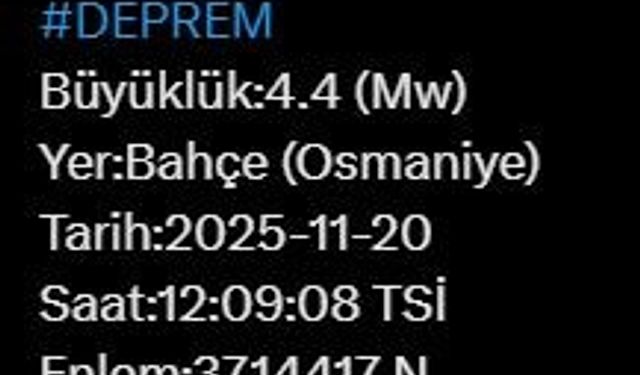 Osmaniye’de 4.4 büyüklüğünde deprem