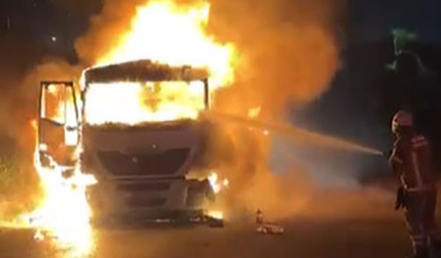 İzmir’de kömür yüklü tır alev aldı