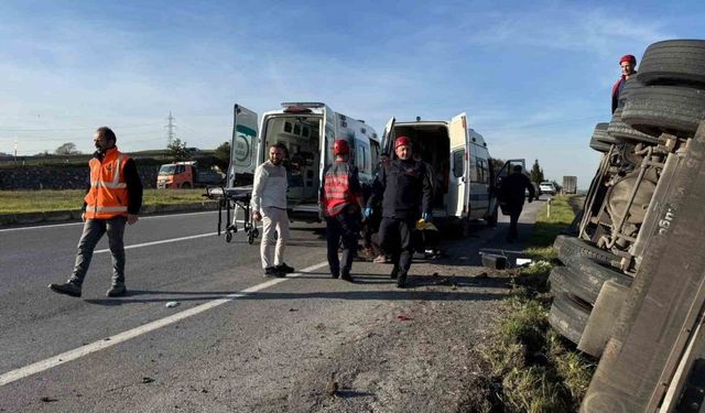 Kontrolden çıkan tanker yan yattı: 1 yaralı