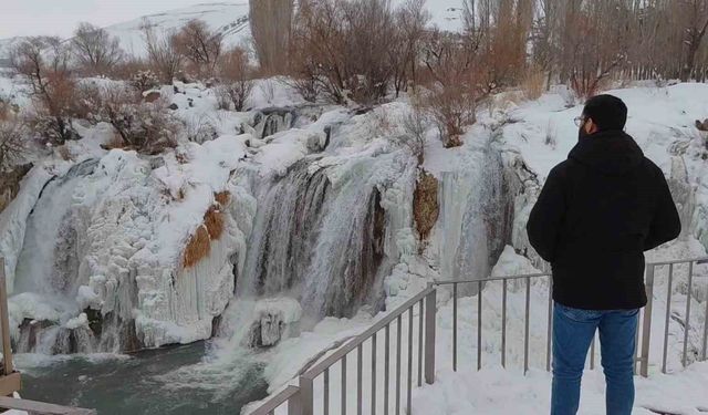 Muradiye Şelalesi eksi 12 derecede buz tuttu