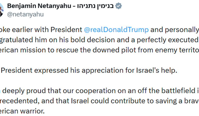 Netanyahu'dan Trump'a kurtarma operasyonu tebriği