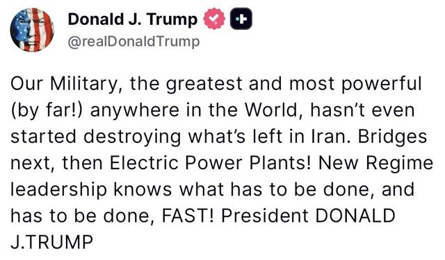 Trump'tan İran'a uyarı 'Sırada köprüler, ardından elektrik santralleri var'