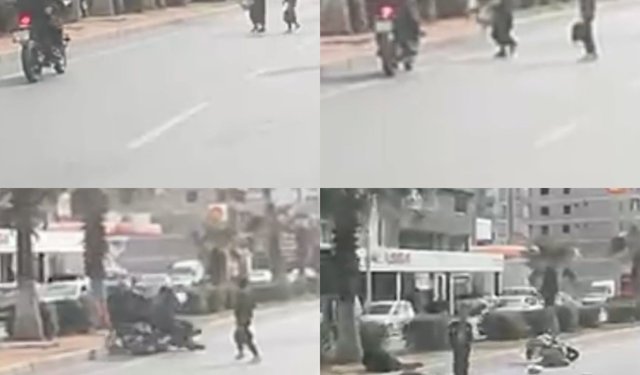 Mersin'de motosiklet yayaya çarptı, o anlar araç kamerasına yansıdı: 2 yaralı