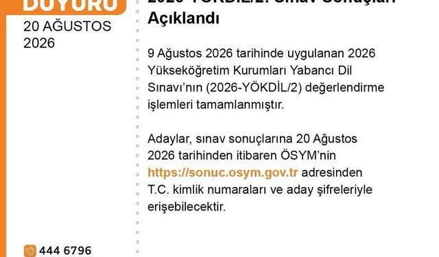 2026-YÖKDİL/2 sonuçları açıklandı