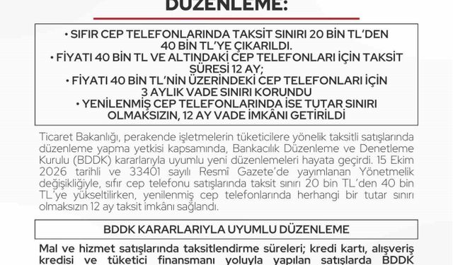 Ticaret Bakanlığı'ndan cep telefonu taksitlerine yeni düzenleme
