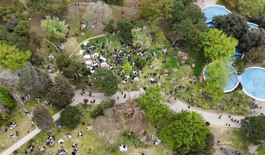 Depremin ardından Şişli Maçka Parkı’ndaki yoğunluk havadan görüntülendi