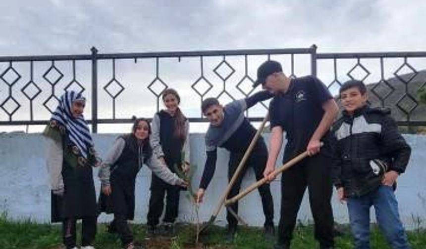 Öğrenciler fidan dikti