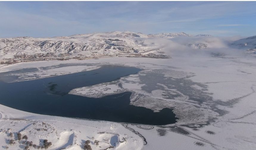 Sibirya soğuklarının hakim olduğu Van'da Sıhke Göleti'nin yüzeyi dondu