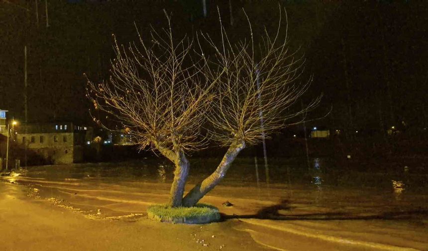 Bartın'da sağanak ve dolu yağışı ırmağı taşırdı