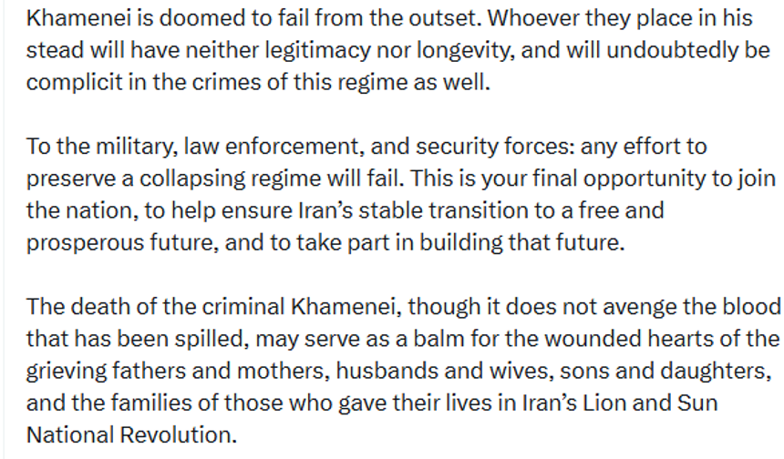 Sürgündeki Rıza Pehlevi: 'Hamaney'in ölümüyle, İran rejimi fiilen sona erdi'