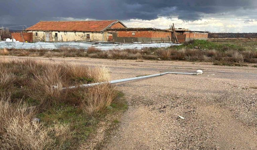 Aydınlatma direği yol ortasına devrildi, faciadan dönüldü