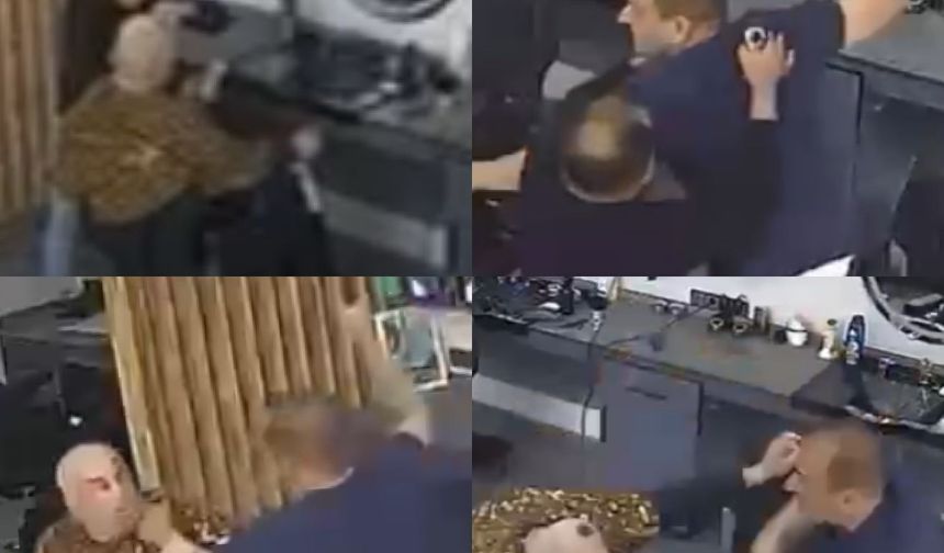Berberde tıraş olan şahsa satırla saldırmıştı, o anların görüntüsü ortaya çıktı