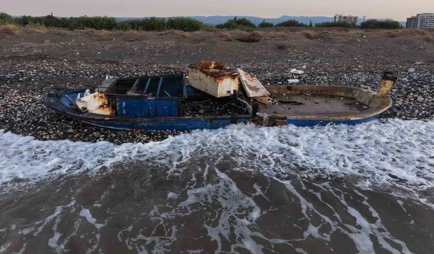 Mersin'de caretta cerattaların yuvalama alanındaki kıyıya batık tekne vurdu