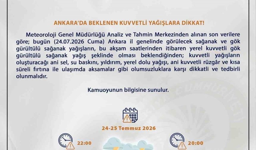 Meteoroloji'den Ankara için sağanak uyarısı