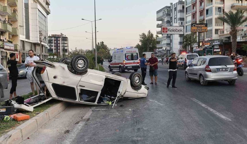 Çekicinin çarptığı otomobil ters döndü: Anne ve kızı yaralandı