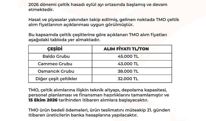Çeltik alım fiyatları belli oldu