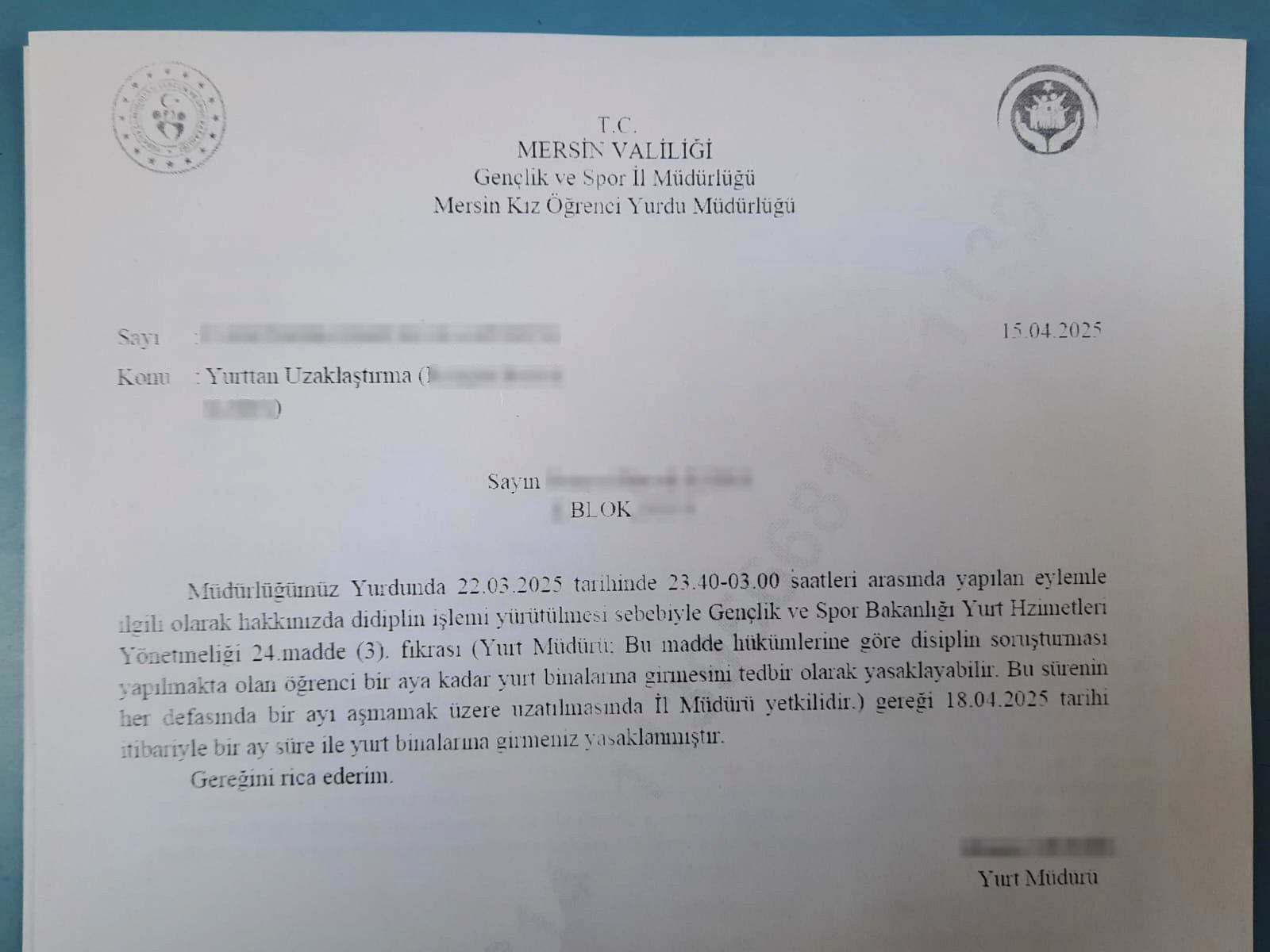 Mersin Kyk Eylem Cezasi